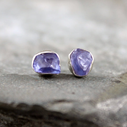 Tanzanite Earrings - Raw Rough Uncut Tanzanite Gemstone Earrings
