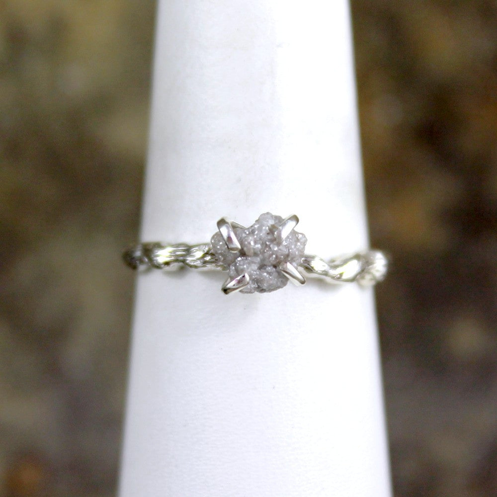 Twig Design Raw Diamond Engagement Ring - Nature Inspired - Tree Branch Band