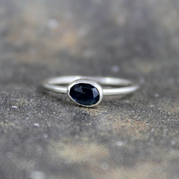 Blue Sapphire Ring - Rose Cut Sapphire Gemstone Stacking Rings