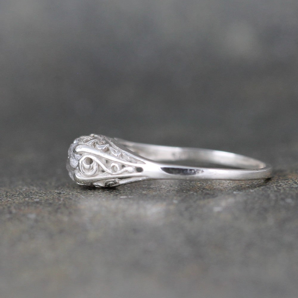Rough Diamond Filigree Design Engagement Ring - Antique Style