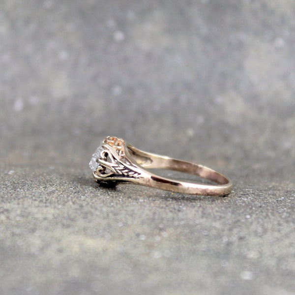 Raw Diamond Engagement Ring - 14K Gold Filigree Design