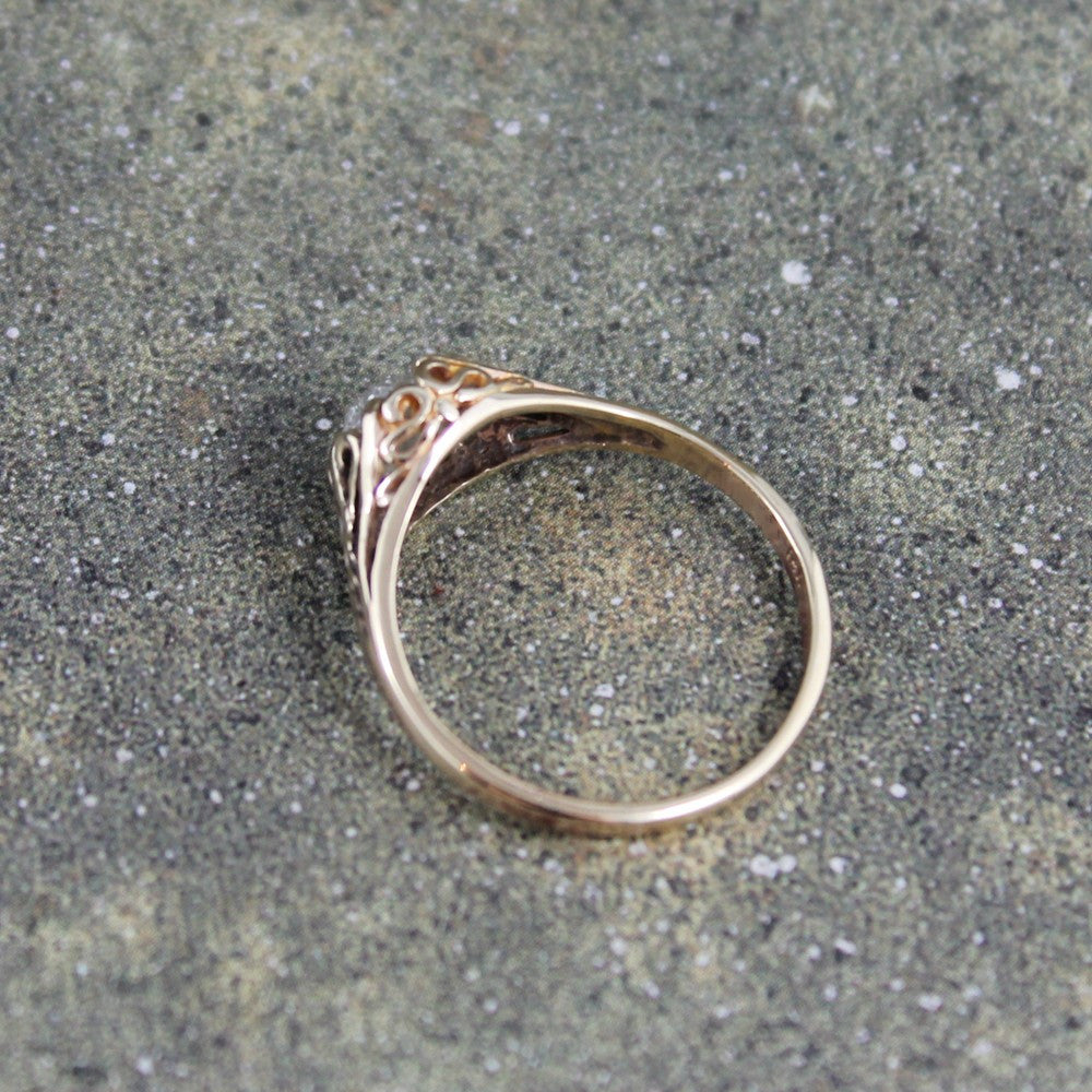 Raw Diamond Engagement Ring - 14K Gold Filigree Design
