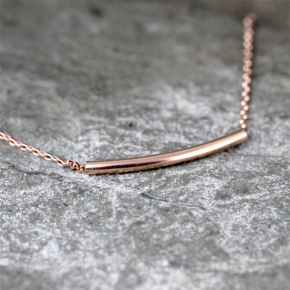 14K Rose Gold Filled  Curved Bar Necklace - Layering Necklace