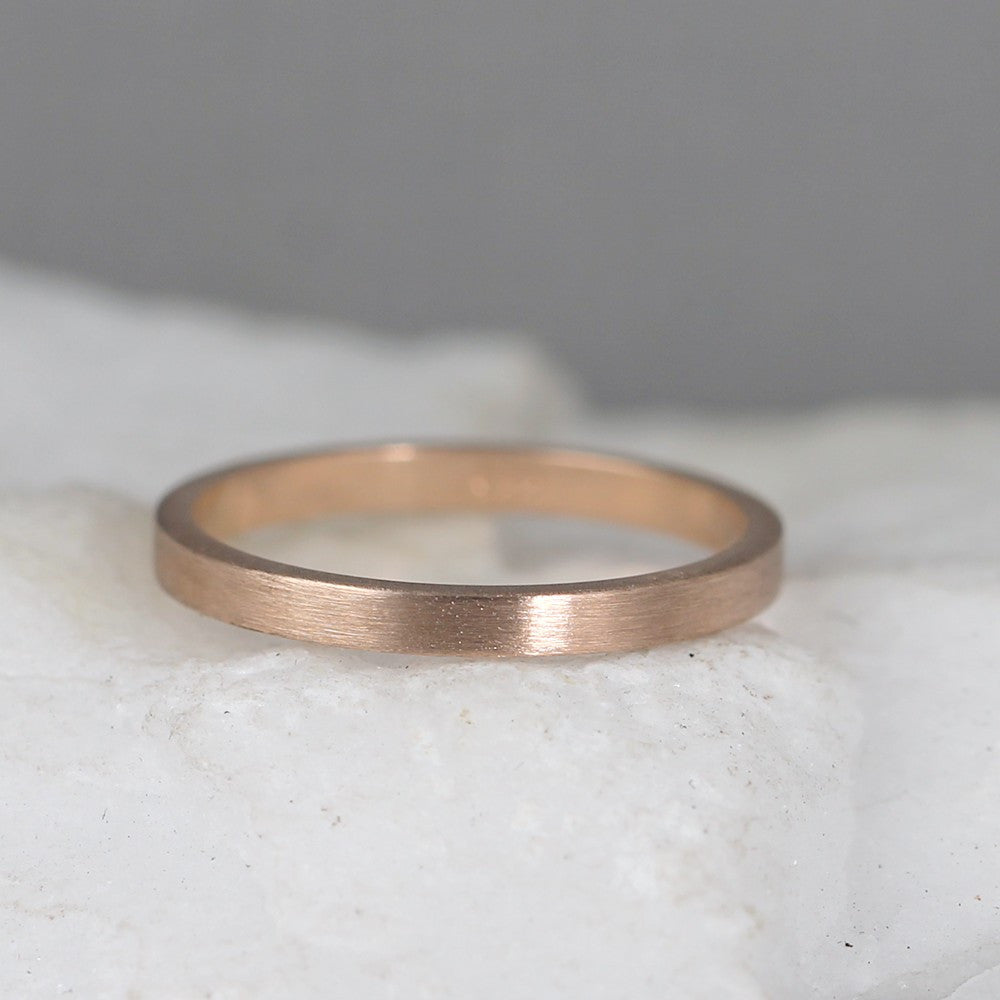 2mm 14K Rose Gold Wedding Band – Men’s or Ladies Wedding Rings – Matte Finish