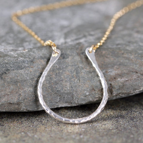 Lucky Horseshoe Pendant - 14K Yellow Gold Filled and Sterling Silver