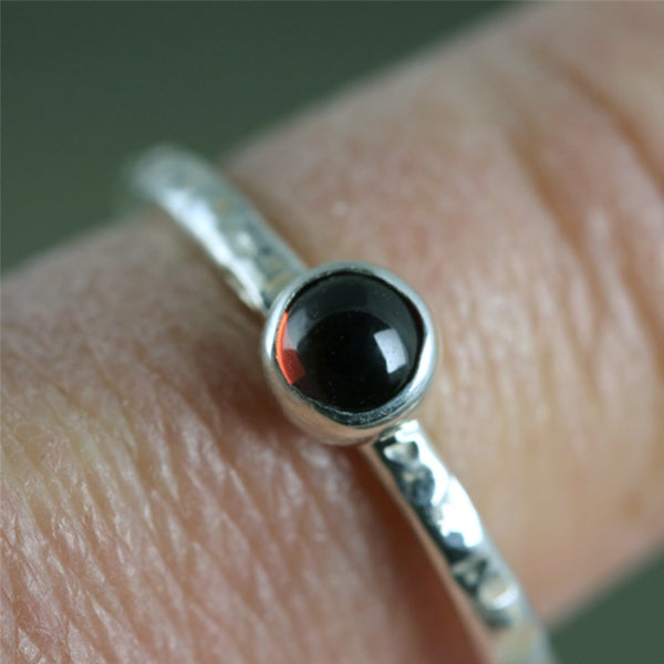 Garnet Stacking Ring - Rustic Sterling Silver - January Birthstone Ring