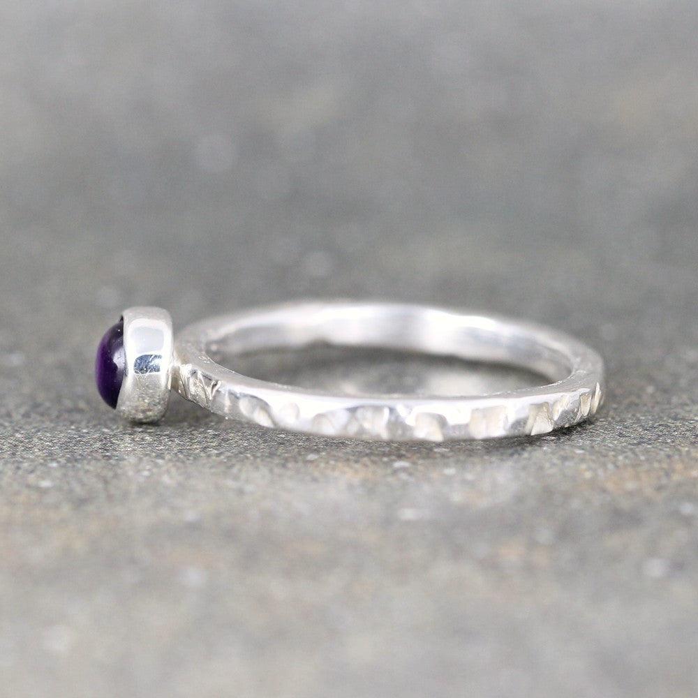 Amethyst Stacking Ring - Rustic Sterling Silver - February Birthstone Ring