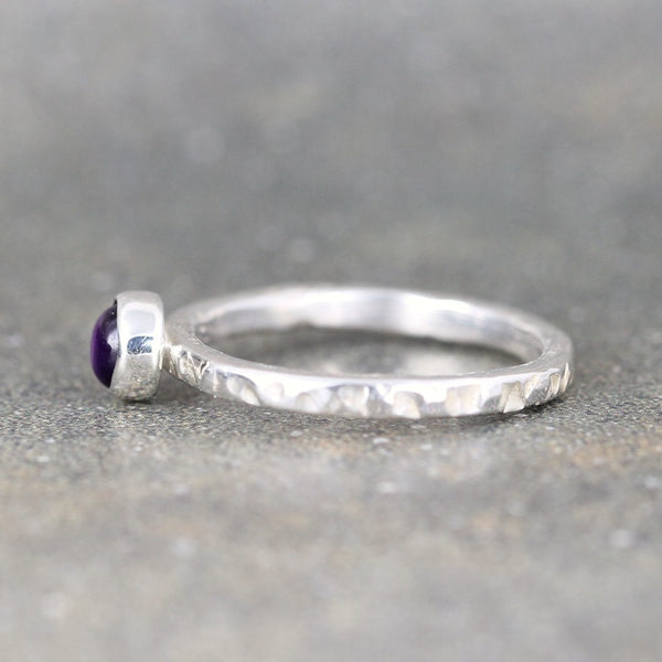 Amethyst Stacking Ring - Rustic Sterling Silver - February Birthstone Ring