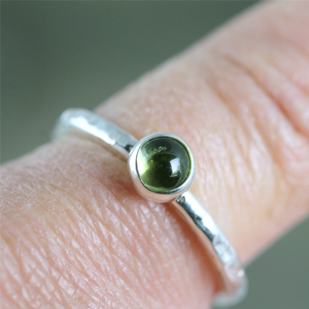 Peridot Stacking Ring - Rustic Sterling Silver - August Birthstone Ring