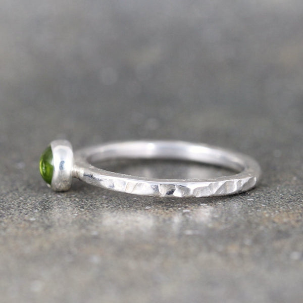 Peridot Stacking Ring - Rustic Sterling Silver - August Birthstone Ring