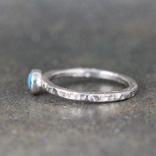 Turquoise Stacking Ring - Rustic Sterling Silver - December Birthstone Ring