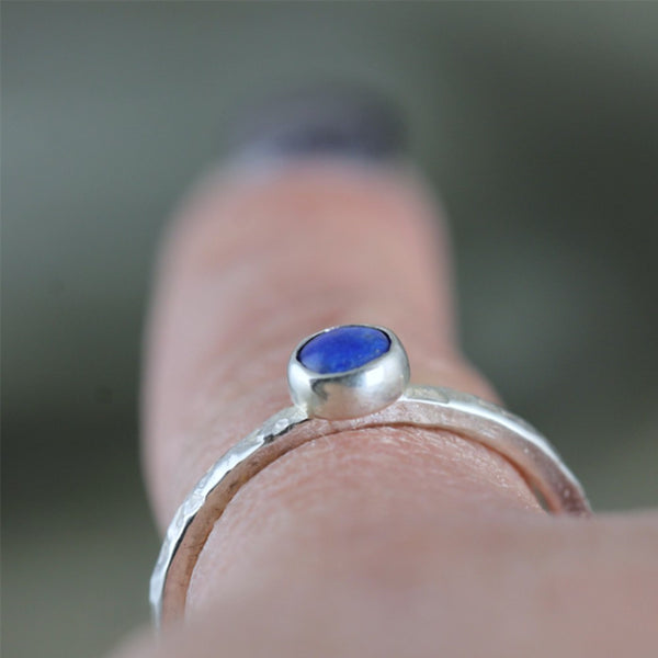 Lapis Stacking Ring - Rustic Sterling Silver - Blue Lapis Lazuli
