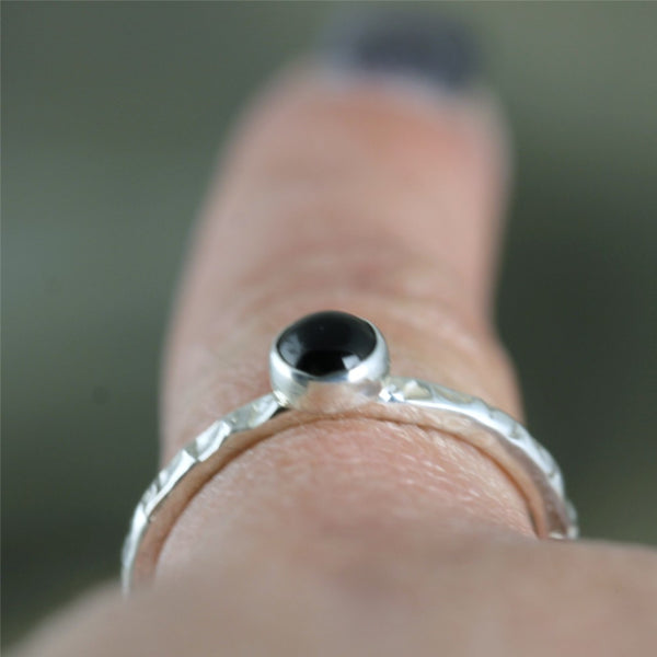 Onyx Stacking Ring - Rustic Sterling Silver - Black Onyx