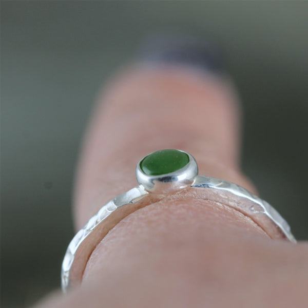 Jade Stacking Ring - Rustic Sterling Silver - Nephrite Jade