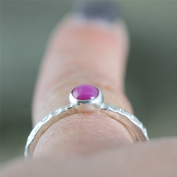 Star Ruby Stacking Ring - Rustic Sterling Silver - July Birthstone