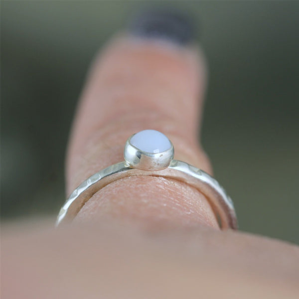 Blue Chalcedony Stacking Ring - Rustic Sterling Silver