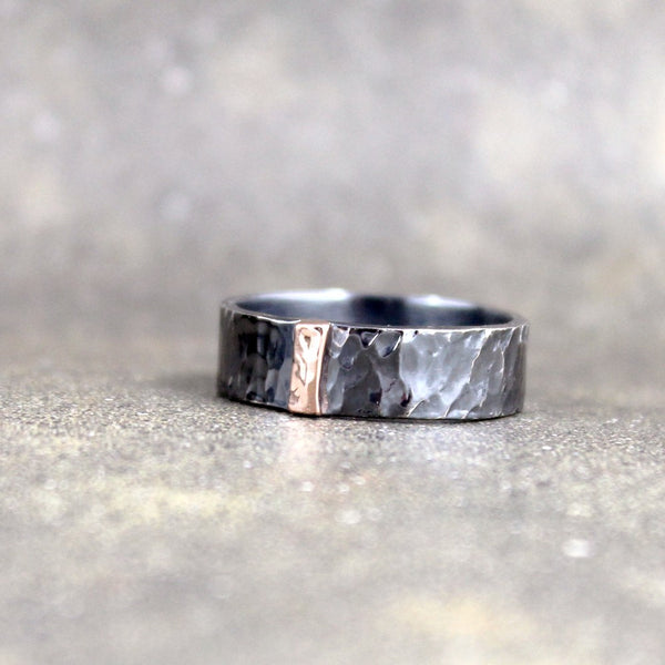 14K Rose Gold and Black Sterling Silver Band