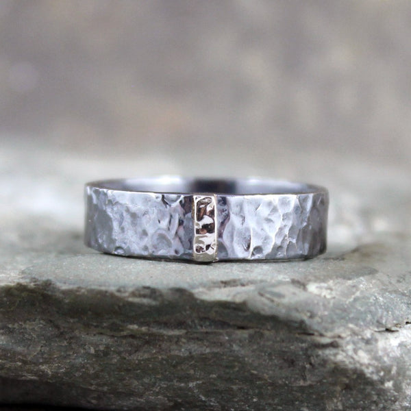 14K White Gold and Black Sterling Silver Band