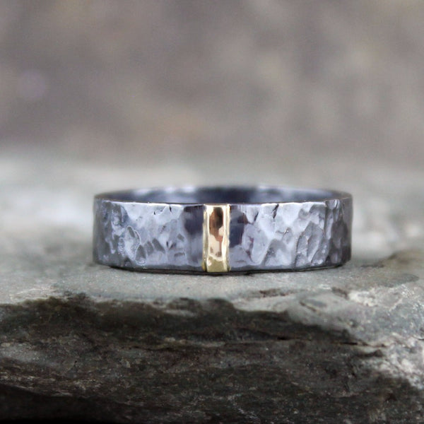 14K Yellow Gold and Black Sterling Silver Band