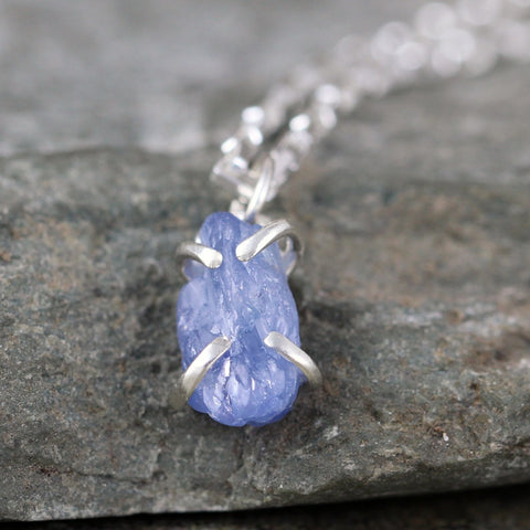 Rough Sapphire Necklace - Raw Uncut Denim Blue Sapphire Pendant