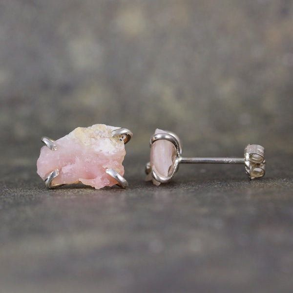 Pink Opal Earrings - Uncut Raw Pink Opal Gemstone Earrings