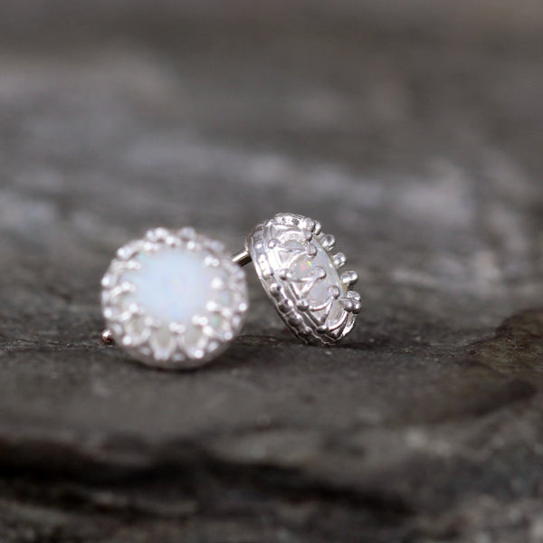 Opal Earrings - Crown Setting - Sterling Silver