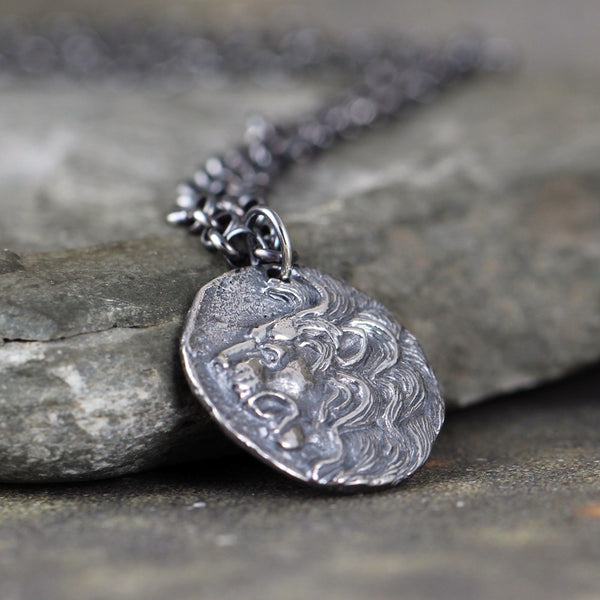Lion Head Pendant - Coin Necklace - Men's Jewellery - Sterling Silver