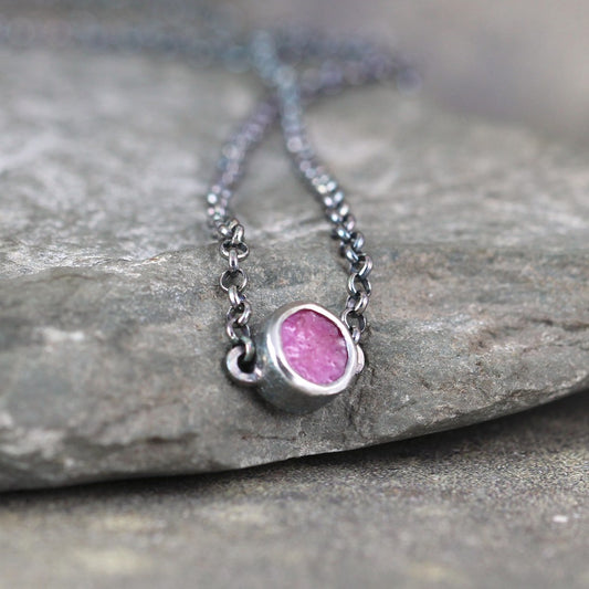 July Birthstone Ruby Necklace - Rough Uncut Ruby Pendant - Rustic Red Gemstone Jewellery