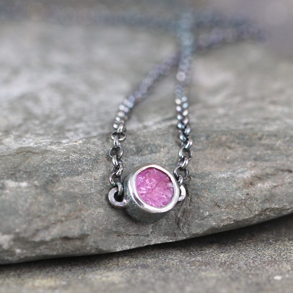 July Birthstone Ruby Necklace - Rough Uncut Ruby Pendant - Rustic Red Gemstone Jewellery