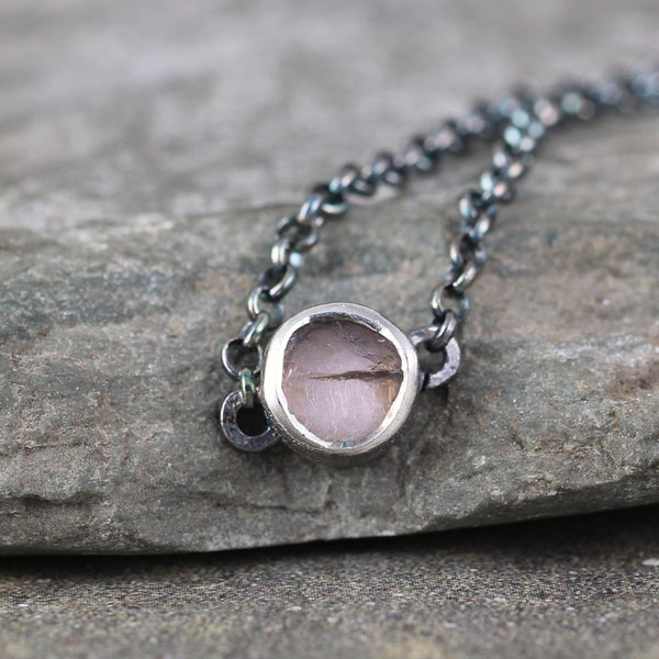 Rose Quartz Layering Necklace - Light Pink Pendant - Rustic Uncut Gemstone Jewellery