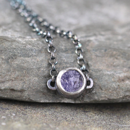 Tanzanite Modern Necklace - Rough Uncut Raw Tanzanite Pendant