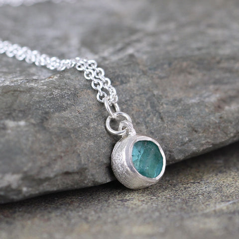 Blue Green Apatite Minimalist Necklace in Sterling Silver