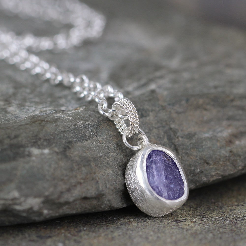 Raw, Rough, Uncut Tanzanite Pendant - December Birthstone Jewellery