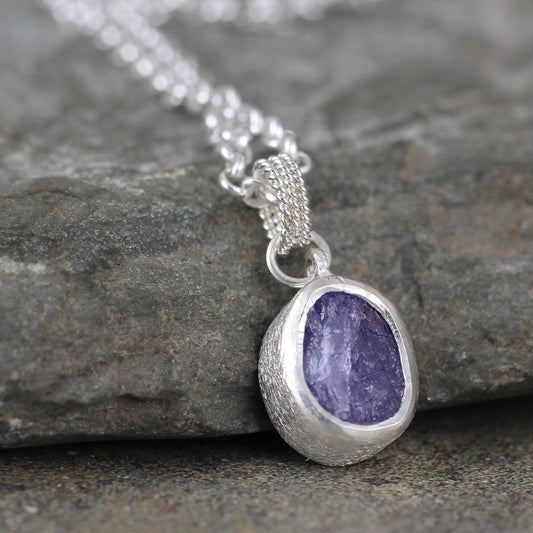 Raw, Rough, Uncut Tanzanite Pendant - December Birthstone Jewellery
