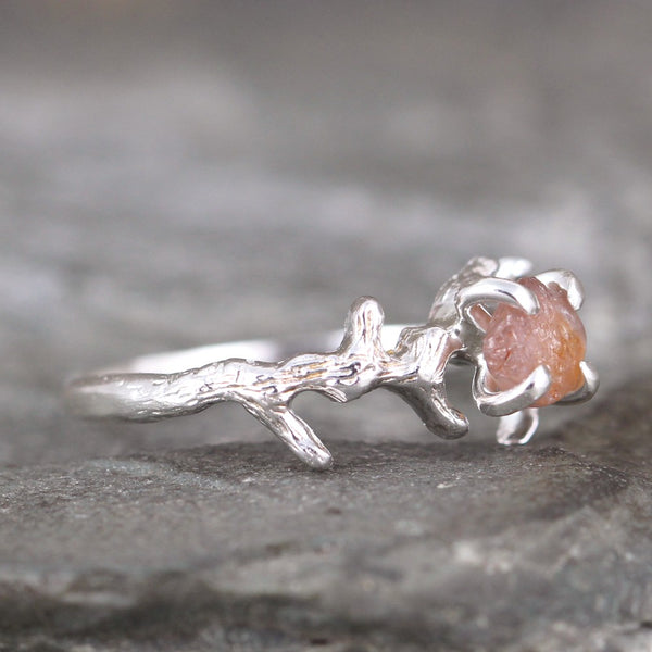 Peach Montana Sapphire Twig Ring - Tree Branch Band - Nature Inspired Rings