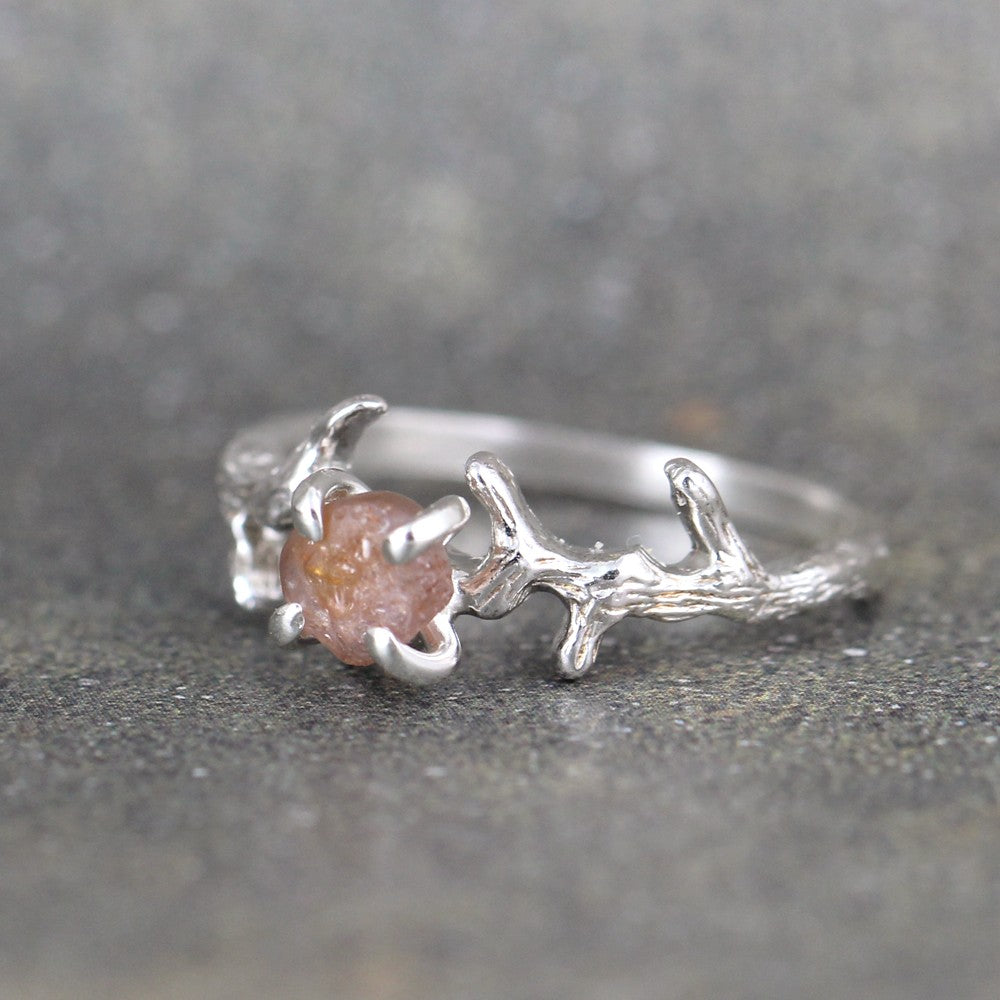 Peach Montana Sapphire Twig Ring - Tree Branch Band - Nature Inspired Rings