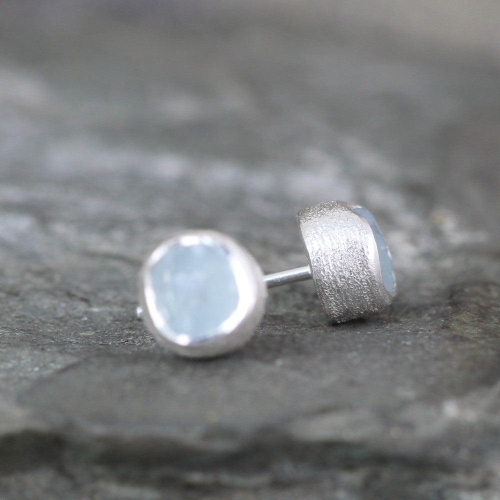 Raw Aquamarine Earrings - Rough Uncut Blue Gemstone Earring