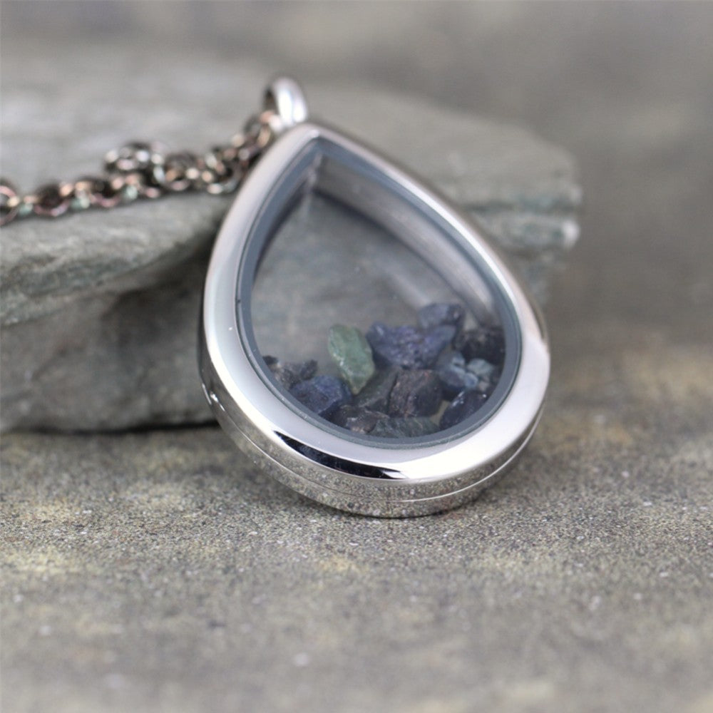 Glass Locket Raw Sapphire Pendant - Floating Gemstone Necklace