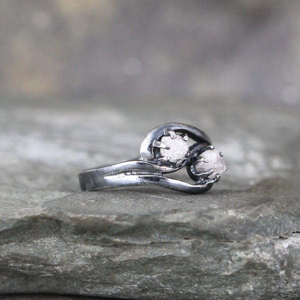 Two Stone Raw Diamond Engagement Ring & Wedding Band