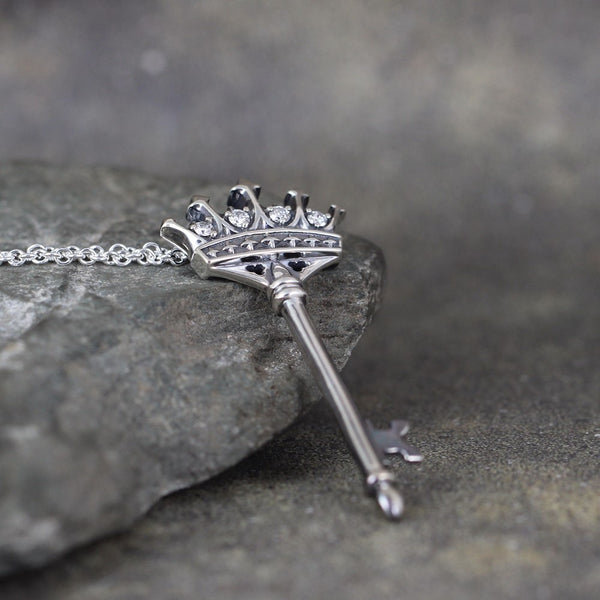 Crown Key Pendant - Sterling Silver and Diamonds