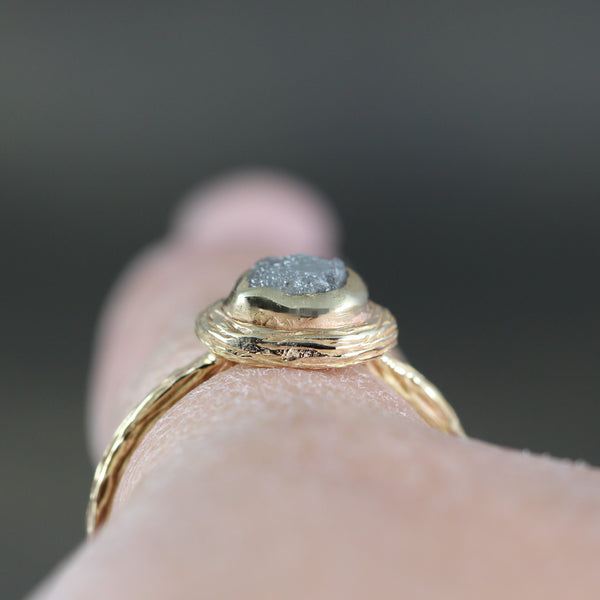 14K Yellow Gold Rough Diamond Woodland Theme Ring