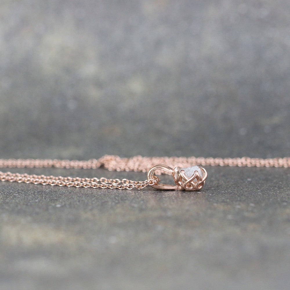 14K Rose Gold Uncut Diamond Pendant - Filigree Style - 1/2 Carat Raw Uncut Diamond