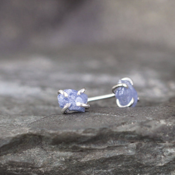Denim Blue Raw Uncut Rough Sapphire Gemstone Earrings - Blue Rustic Gemstone
