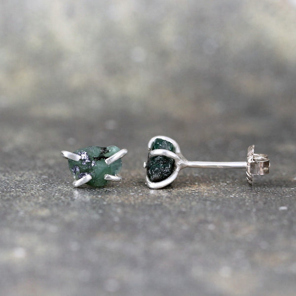 Emerald Earrings - Raw Uncut Rough Emerald Gemstone Earrings