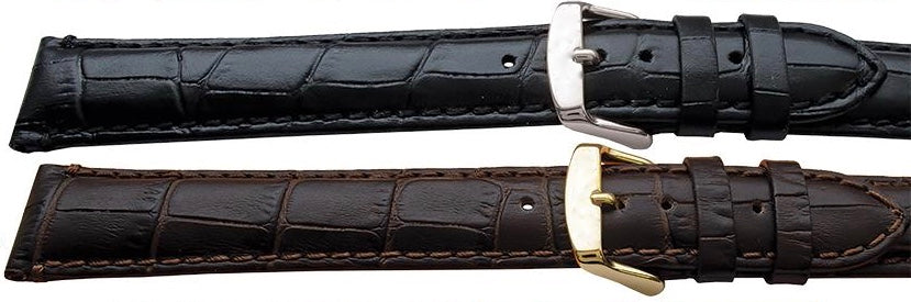 Croc Grain Calf Leather Watch Strap - Matte Finish - XXL length - Black, Brown or Dark Brown