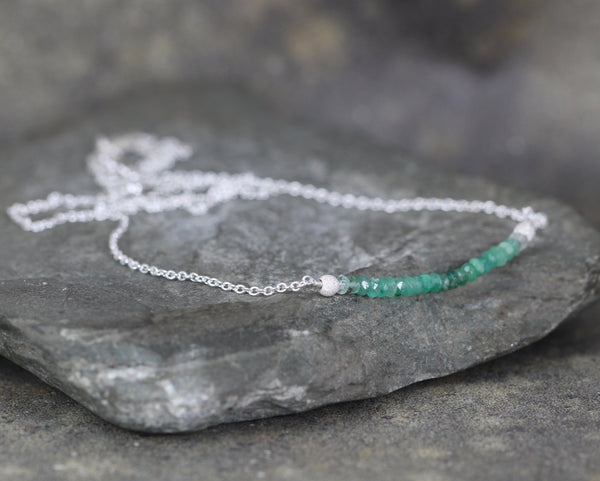 Ombre Emerald Bar Pendant - Emerald Beaded Necklace