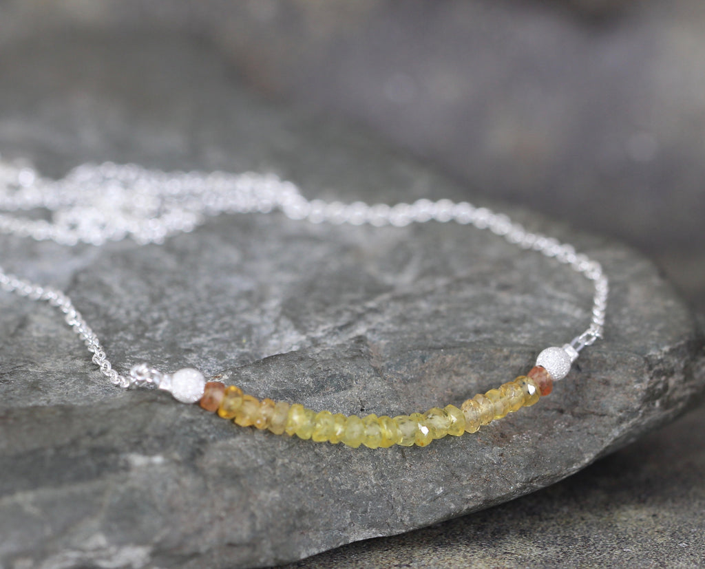Ombre Yellow Sapphire Bar Pendant - Yellow Sapphire Beaded Necklace