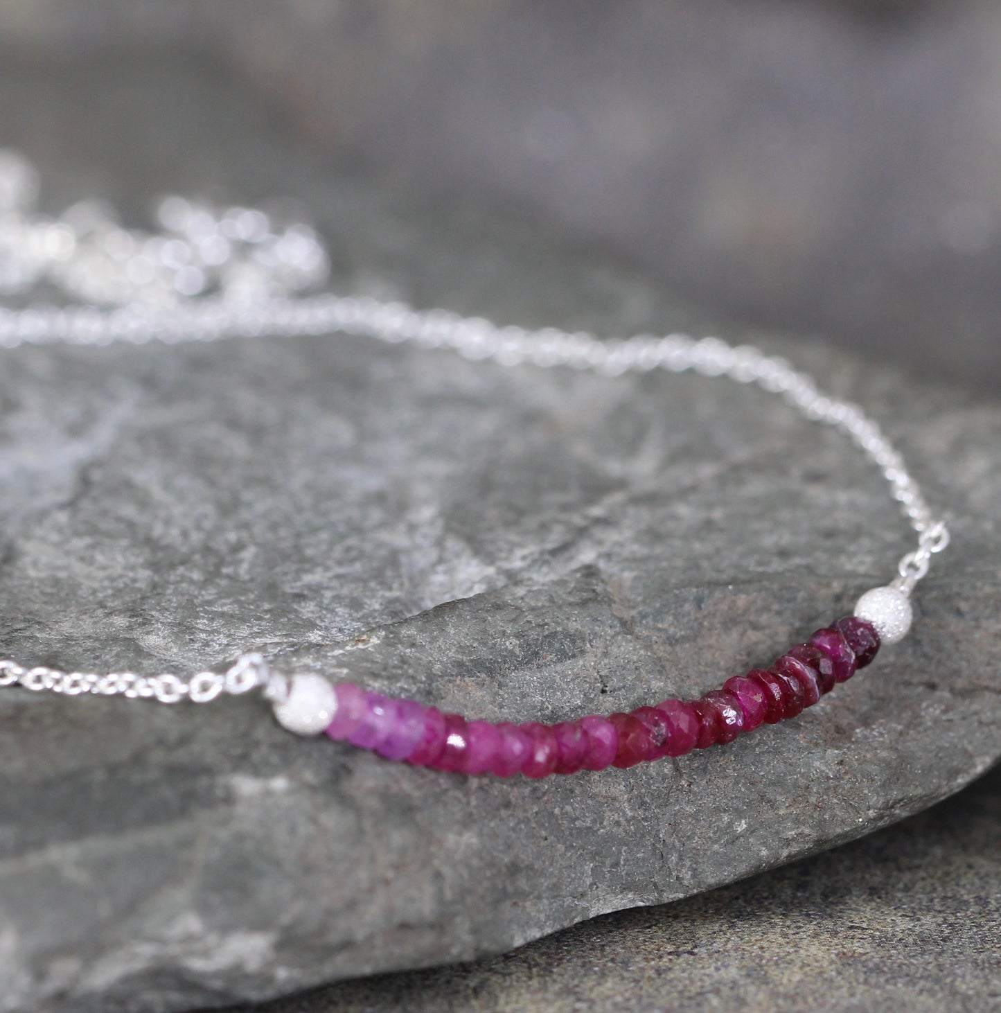 Ombre Ruby Bar Pendant - Ruby Beaded Necklace
