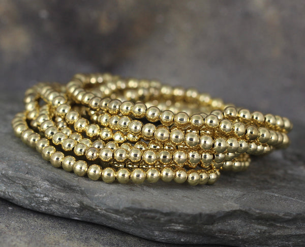 4mm Beaded Bracelet - Shiny Ball Bracelet - Stretchy Bracelet - Stainless Steel Gold Tone