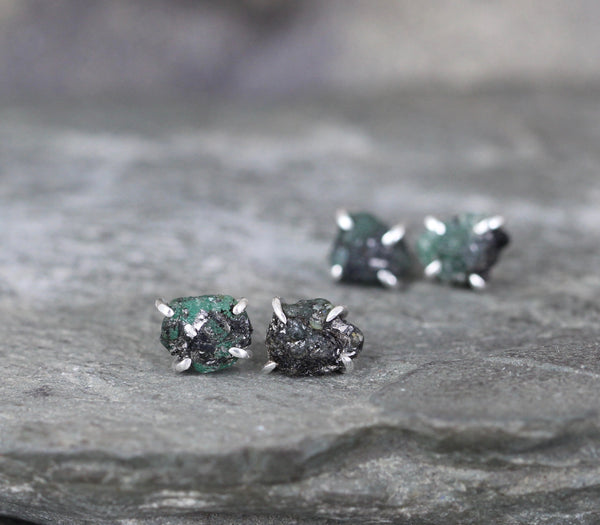 Emerald Earrings - Raw Uncut Rough Emerald Gemstone Earrings